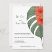 Tropical Monstera & Hibiscus Wedding 招待状 (正面)
