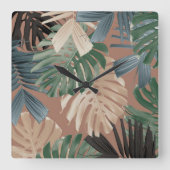 Tropical Monstera Jungle Leaves 2 スクエア壁時計 (正面)