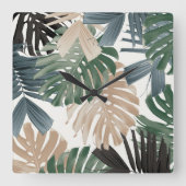 Tropical Monstera Jungle Leaves 3 スクエア壁時計 (正面)