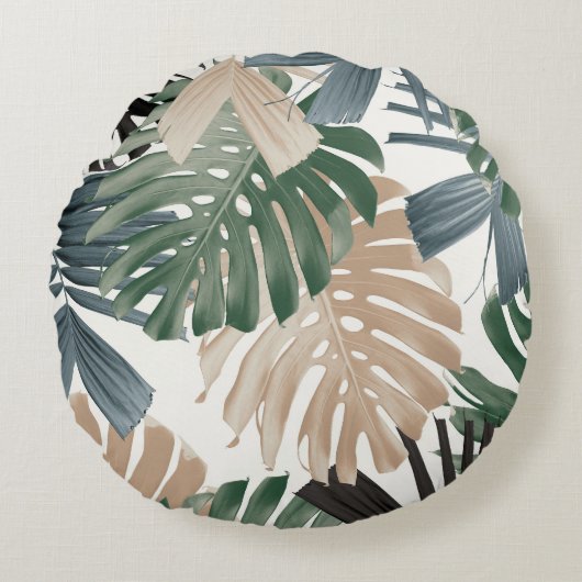 Tropical Monstera Jungle Leaves 3 ラウンドクッション (正面)