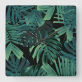 Tropical Monstera Jungle Night Leaves 1 スクエア壁時計 (正面)