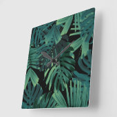 Tropical Monstera Jungle Night Leaves 1 スクエア壁時計 (傾斜)
