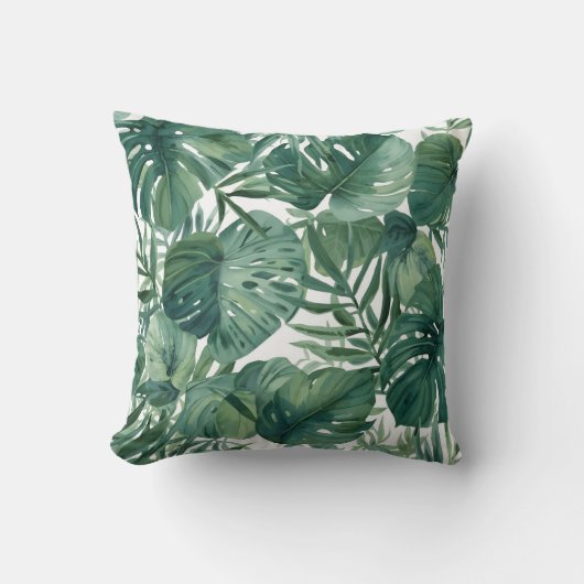 Tropical Monstera Leaf Botanical Pattern クッション (正面)