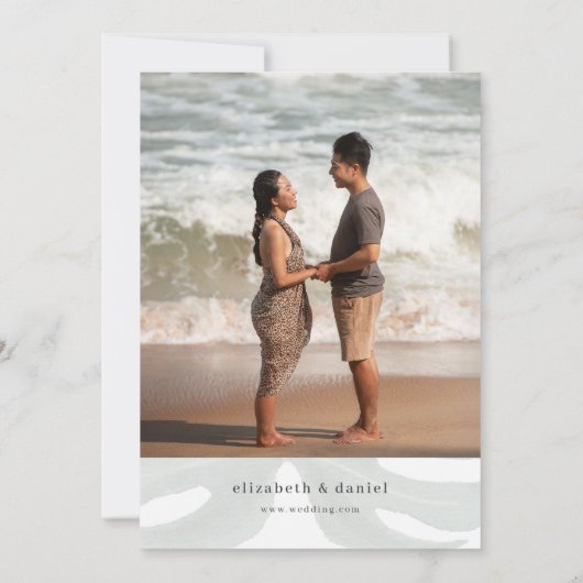 Tropical Monstera Leaf Destination Wedding Photo 招待状 (裏面)