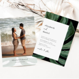 Tropical Monstera Leaf Destination Wedding Photo 招待状