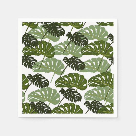 Tropical Monstera Leaf Green スタンダードカクテルナプキン (正面)