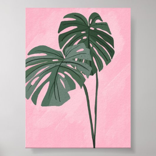 Tropical Monstera Leaves Illustration ポスター (正面)