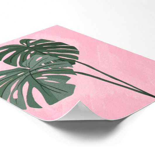 Tropical Monstera Leaves Illustration ポスター (角)