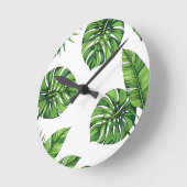 Tropical Monstera Leaves Seamless Pattern Green ラウンド壁時計 (傾斜)