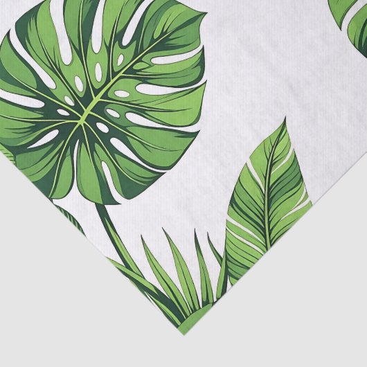 Tropical Monstera Leaves Seamless Pattern Green 薄葉紙 (詳細)