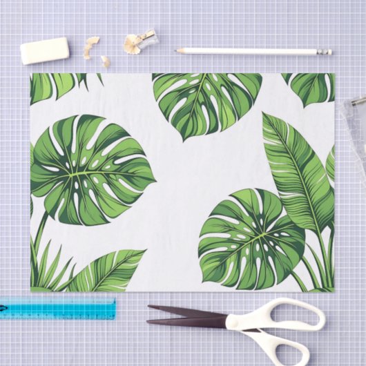 Tropical Monstera Leaves Seamless Pattern Green 薄葉紙 (クラフト)