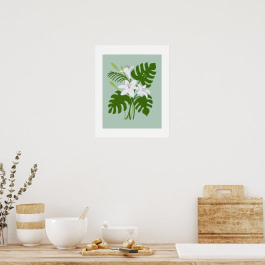 Tropical Monstera Lily Bouquet Poster ポスター (キッチン)