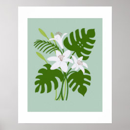 Tropical Monstera Lily Bouquet Poster ポスター