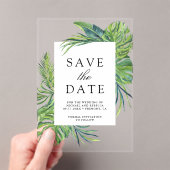 Tropical Monstera Palm Wedding Save the Date アクリル招待状 (インサイチュ (ポータブル))