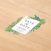 Tropical Monstera Palm Wedding Save the Date アクリル招待状 (レイダウン)