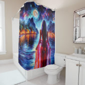 Tropical moonlit fantasy woman in paradise シャワーカーテン (インサイチュ)