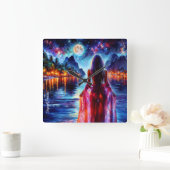 Tropical moonlit fantasy woman in paradise スクエア壁時計 (ホーム)