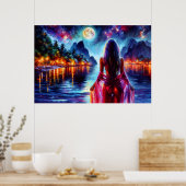 Tropical moonlit fantasy woman in paradise ポスター (キッチン)