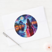 Tropical moonlit fantasy woman in paradise ラウンドシール (封筒)