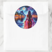 Tropical moonlit fantasy woman in paradise ラウンドシール (バッグ)