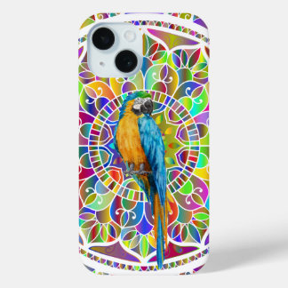 Tropical Mosaic – Blue & Gold Macaw Mandala iPhone 15ケース