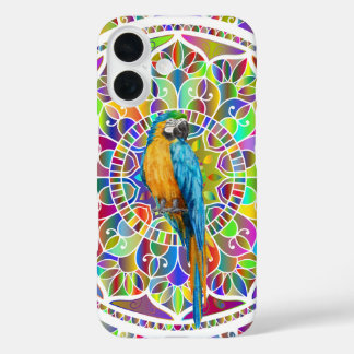 Tropical Mosaic – Blue & Gold Macaw Mandala iPhone 16ケース