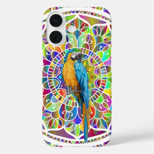 Tropical Mosaic – Blue & Gold Macaw Mandala Case-Mate iPhoneケース (裏面)