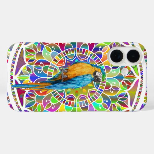 Tropical Mosaic – Blue & Gold Macaw Mandala Case-Mate iPhoneケース (裏面 (横))