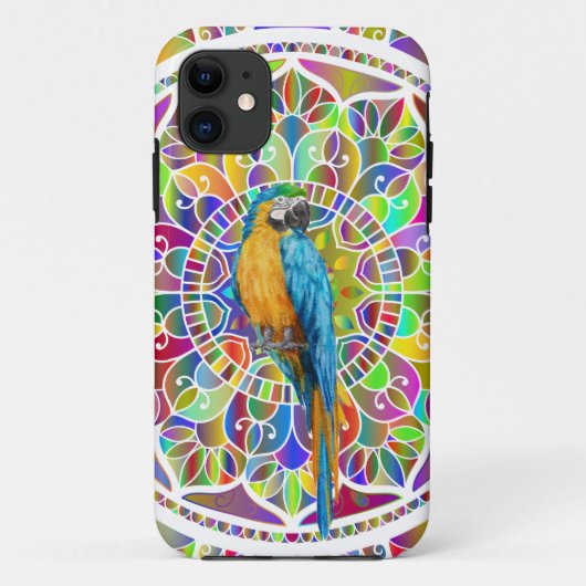Tropical Mosaic – Blue & Gold Macaw Mandala Case-Mate iPhoneケース (裏面)