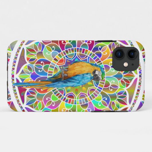 Tropical Mosaic – Blue & Gold Macaw Mandala Case-Mate iPhoneケース (裏面(横))