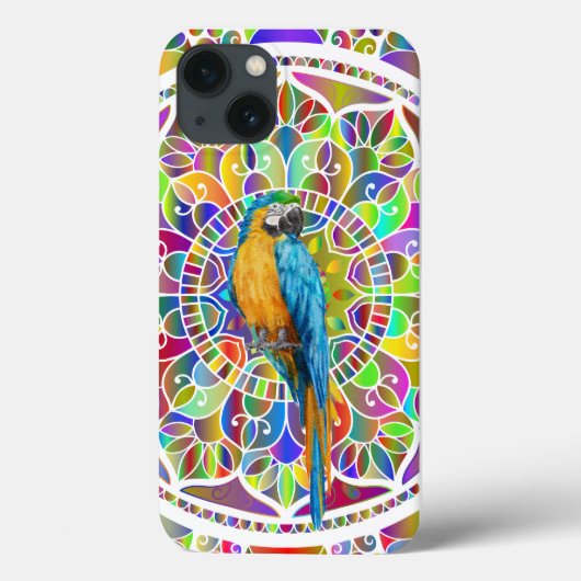 Tropical Mosaic – Blue & Gold Macaw Mandala Case-Mate iPhoneケース (裏面)