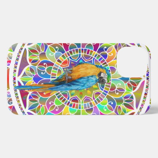 Tropical Mosaic – Blue & Gold Macaw Mandala iPhoneケース (裏面横)