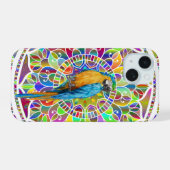 Tropical Mosaic – Blue & Gold Macaw Mandala iPhone 15ケース (裏面横)