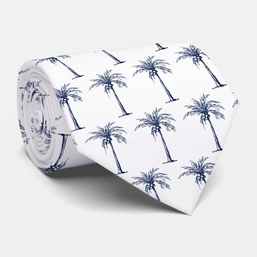 Tropical Navy Blue Palm Tree Pattern ネクタイ (ロール)