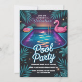 Tropical Neon Pool Party Birthday 招待状 (正面)