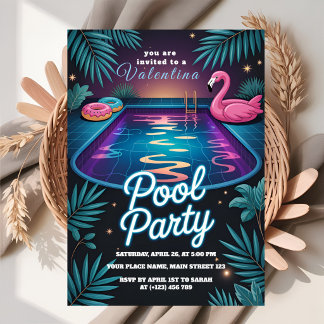 Tropical Neon Pool Party Birthday 招待状