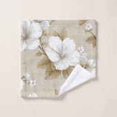 Tropical Neutral White Flowers Ivory Towel バスタオルセット (ウォッシュタオル)