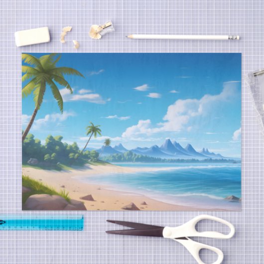 Tropical Ocean Island Sandy Beach Shore 薄葉紙 (クラフト)