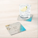 Tropical ocean sand starfish summer beach wedding  スクエアペーパーコースター<br><div class="desc">Tropical ocean sand and starfish summer beach wedding paper coasters.
Add your own names and date to personalize it.</div>