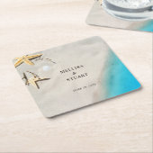 Tropical ocean sand starfish summer beach wedding  スクエアペーパーコースター (アングル)