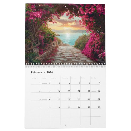 Tropical Ocean Views & Serene Coastal | Beaches カレンダー (2月 2026)