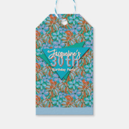 Tropical Orange and Blue Floral Birthday ギフトタグ
