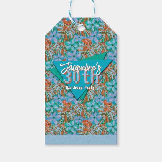 Tropical Orange and Blue Floral Birthday ギフトタグ (正面)