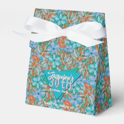 Tropical Orange and Blue Floral Birthday フェイバーボックス (正面サイド)