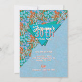 Tropical Orange and Blue Floral Birthday 招待状 (正面)