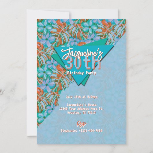 Tropical Orange and Blue Floral Birthday 招待状 (正面)