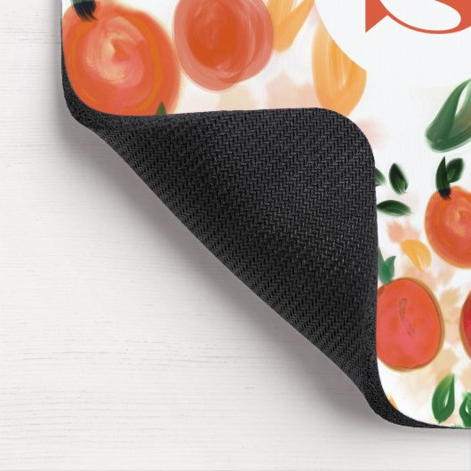 Tropical Orange and Leaves Pattern Monogrammed マウスパッド (コーナー)