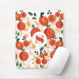 Tropical Orange and Leaves Pattern Monogrammed マウスパッド