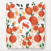 Tropical Orange and Leaves Pattern Monogrammed マウスパッド (正面)
