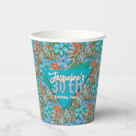 Tropical Orange & Blue Floral Birthday Paper Cups 紙コップ